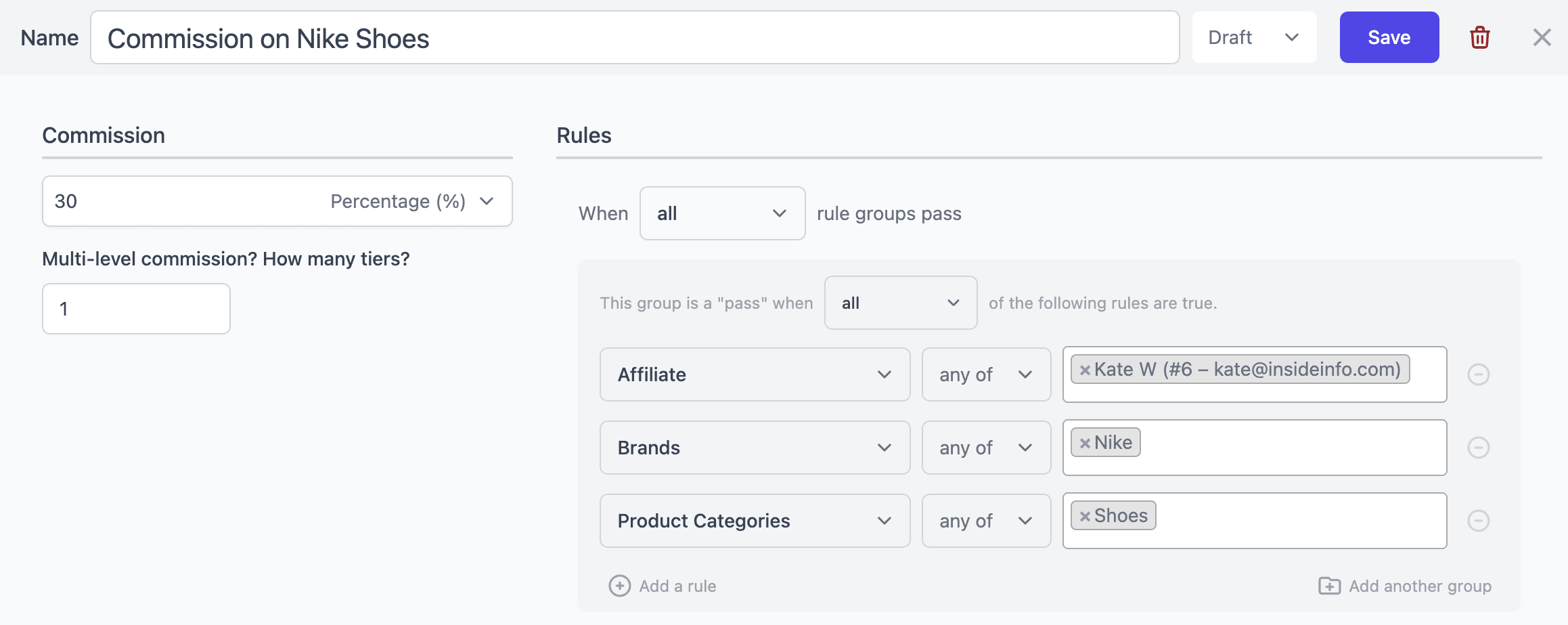 product taxonomy commission based on brands